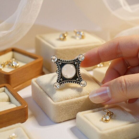 Celestial Rose Quartz Citrine Statement Ring – Handcrafted Elegance Size 7 New - Picture 2 of 7